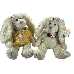 Set of two Ty Attic Treasures Rosalyn Bunny Plush rabbits easter spring roses